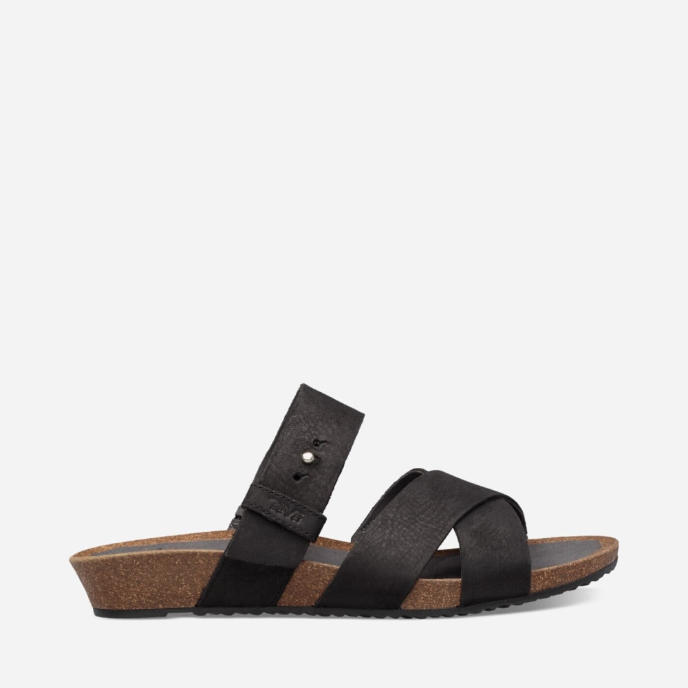 Teva Mahonia Slide - Women's Teva Slides - Black | India (ZSGR48209)